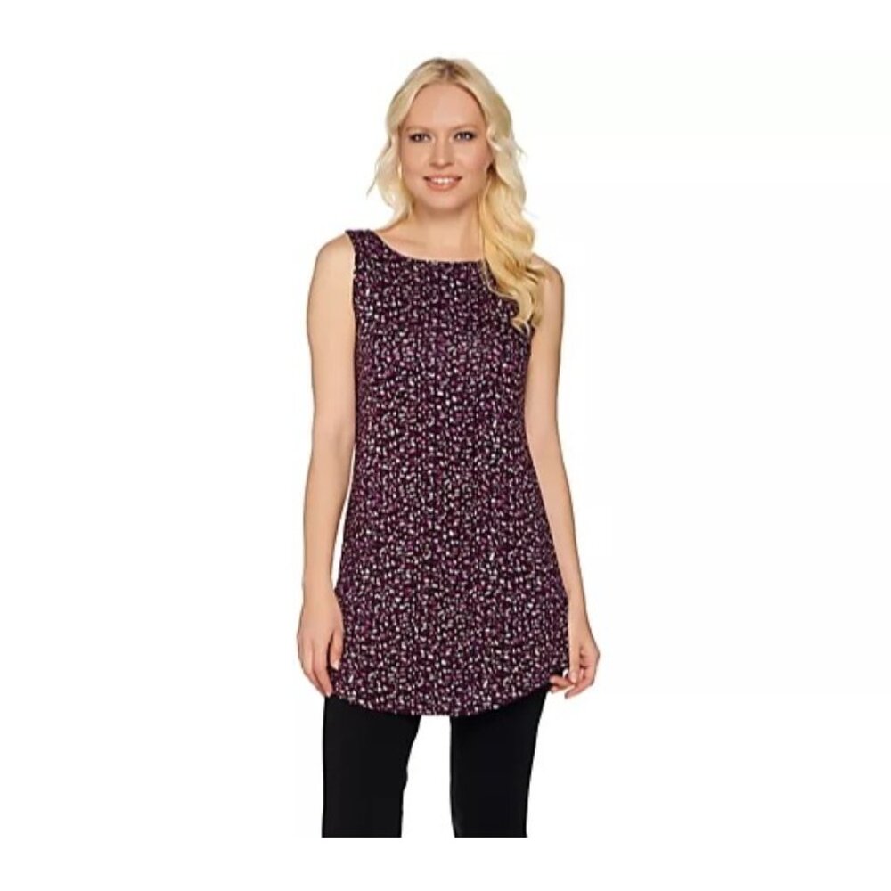 LOGO Layers by Lori Goldstein Printed Knit Tank with Curved Hem Womens L Purple